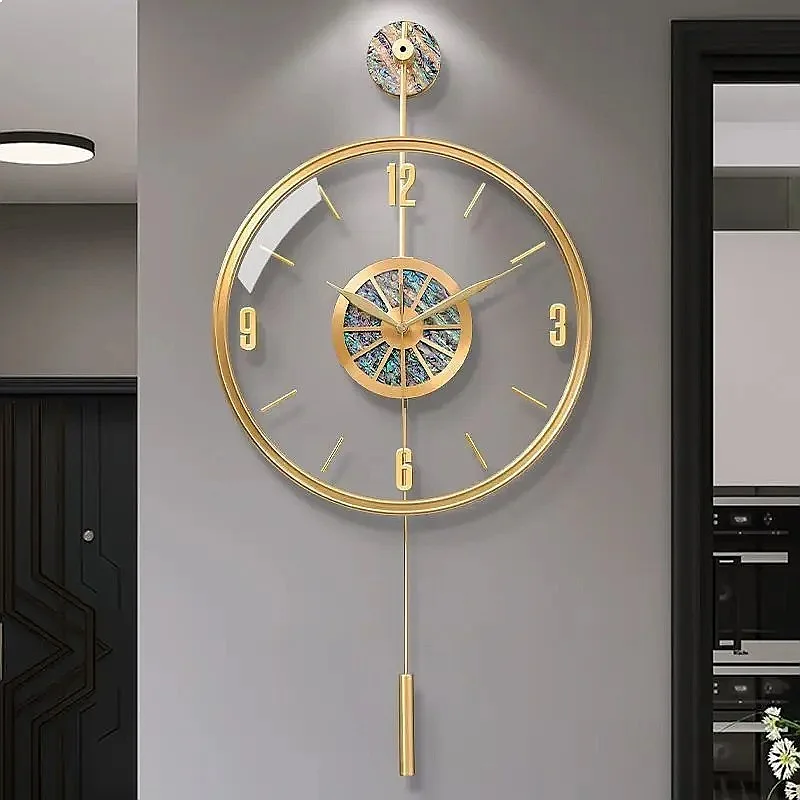 Alloy Seashell Wall Clock Silent Modern Luxury Living Room Decor Art