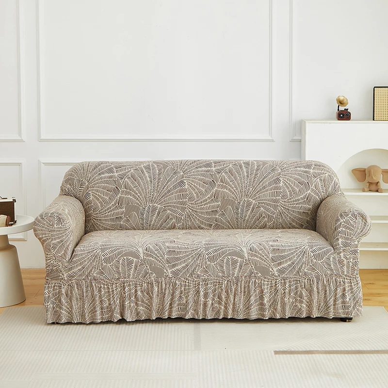 1/2/3/4 Seater Printed StretchSofa Cover with Skirt, Full Coverage Slipcover Cat-Proof, Anti-Slip, Dust & Stain Resistant