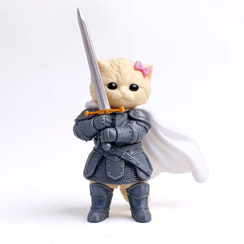 Kawaii Kitten Knight Cat Figurine Flocking Armor Sword Cat Figure Desktop Decoration Collectible Toy For Fans Gift