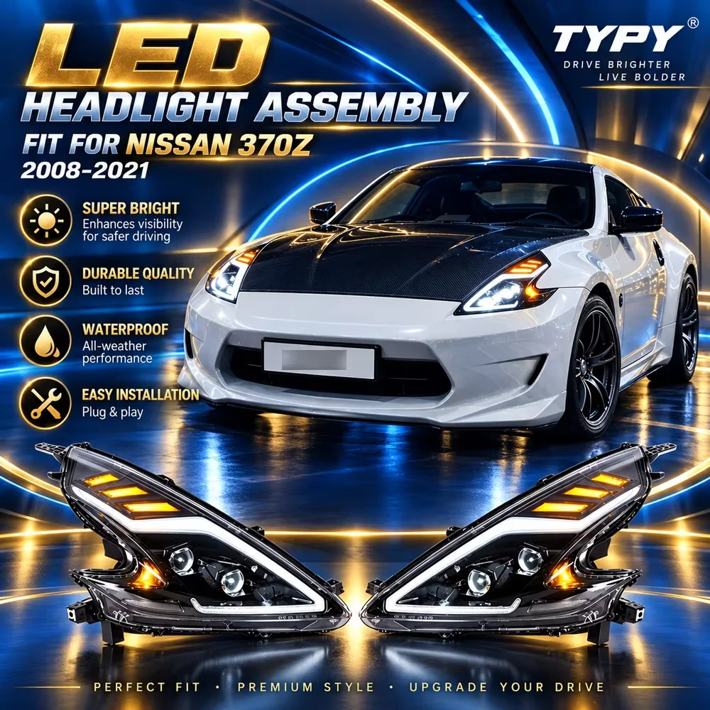 TYPY 2 Stück Auto-LED-Leuchten für Nissan 370Z Scheinwerfer 2008-2021 LED-Scheinwerfer Tagfahrlicht DRL Blinker Auto-Zubehör
