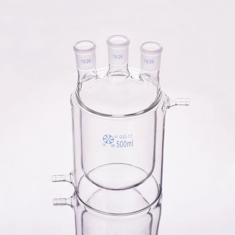 Double-deck cylindrical three-necked bottom flask,straight shape,250mL500mL1000mL,Joint 19/26,Mezzanine jacketed reactor bottle