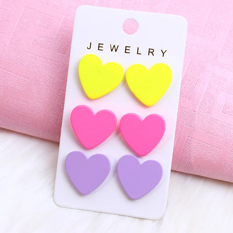 New Valentine\'s Day Earring Set Fashion Colorful Round Hexagonal Love Acrylic Earrings For Women Jewelry Gift