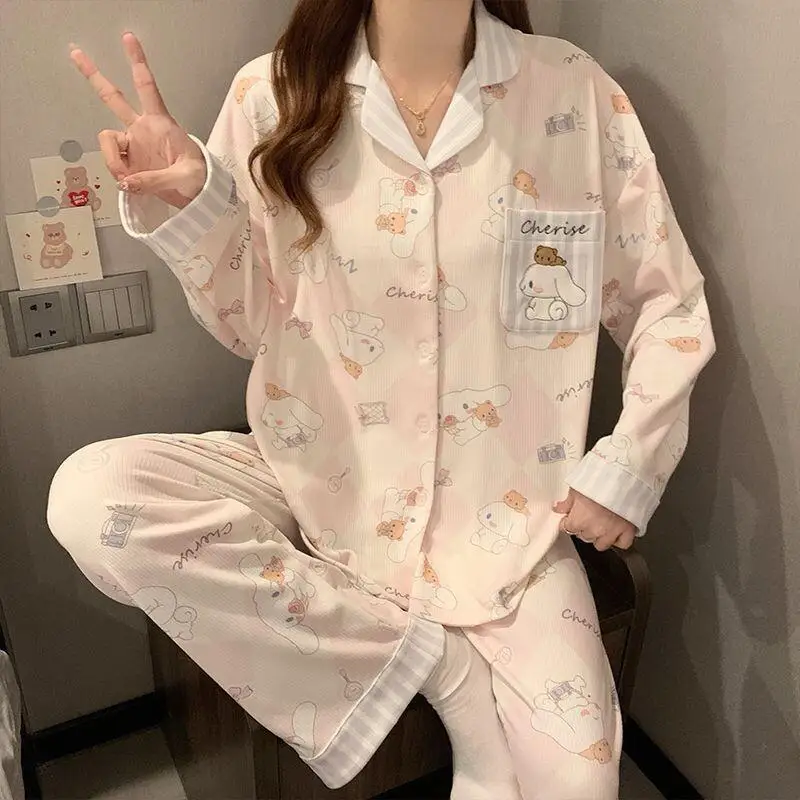

Cartoon Sanrio Hello Kitty Pajamas Set Kawaii Flannel Women Students Autumn Winter Spring Homewear New Design Thick Warm Cozy