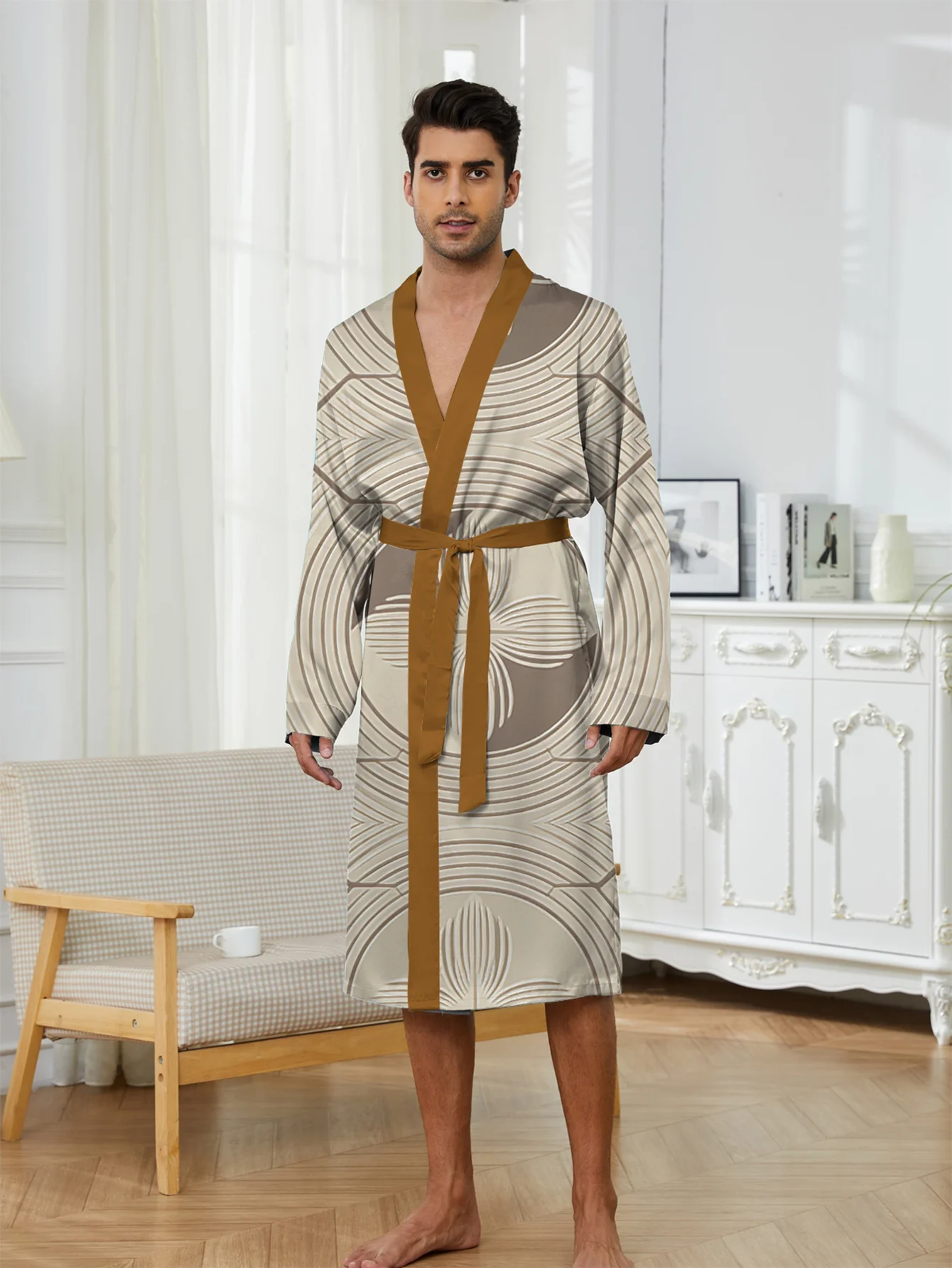 Spring and autumn fashion casual home sleeping robe, comfortable and non fading, men's 3D digital printed fun robe
