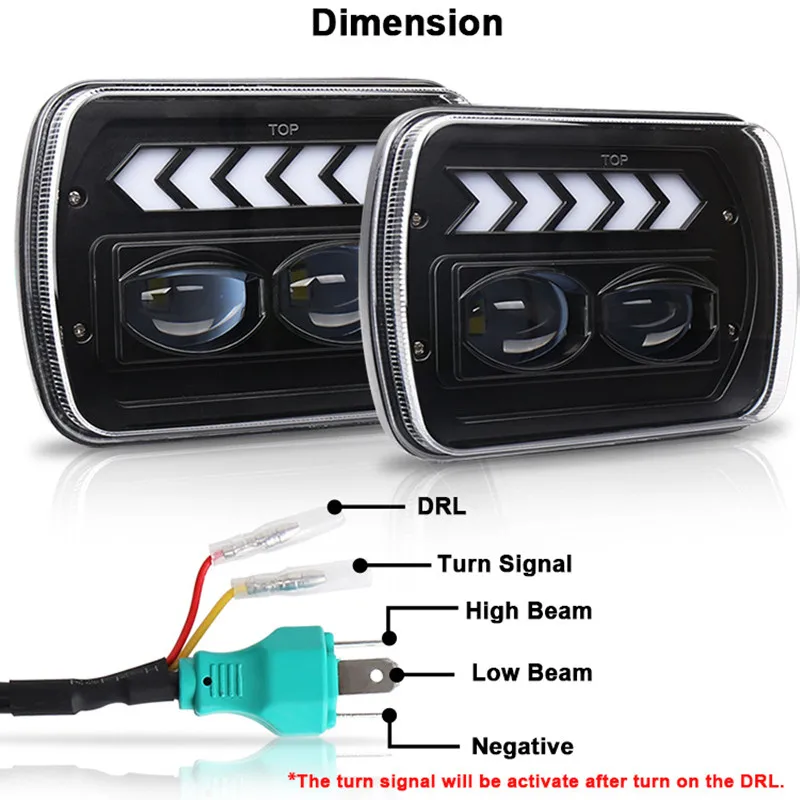 

2pcs 9-30V Led Headlight 5x7 Rectangular White DRL Amber Flow Turn Signal Halo For Jeep -Wrangler YJ Cherokee XJ MJ Chevy