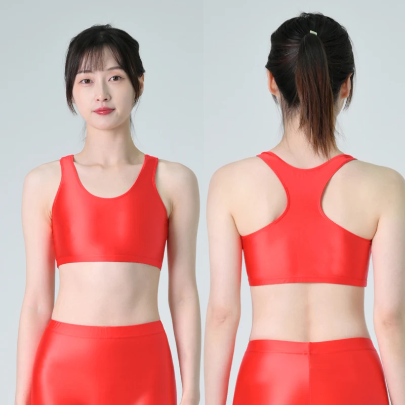 MJINM Women's Glossy Silky Yoga Tank Tops Tights Sports Camisole Thin Pullover Breathable Workout Fitness Running Gym Undershirt