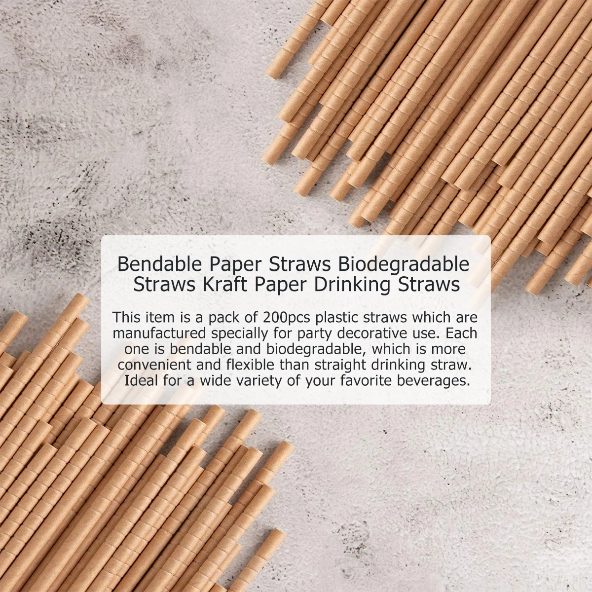 

200pcs Disposable Biodegradable Paper Straws Bendable for Parties Eco Friendly Kraft Drinking Straw Beige Ideal Beverages