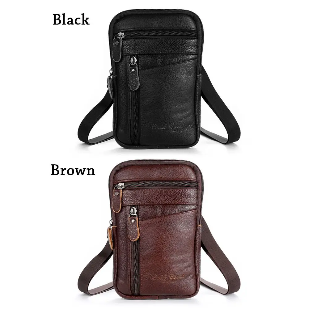 Men\'s Leather Crossbody Bags Waist Packs Phone Pouch Bags Male Small Chest Shoulder Belt Bag