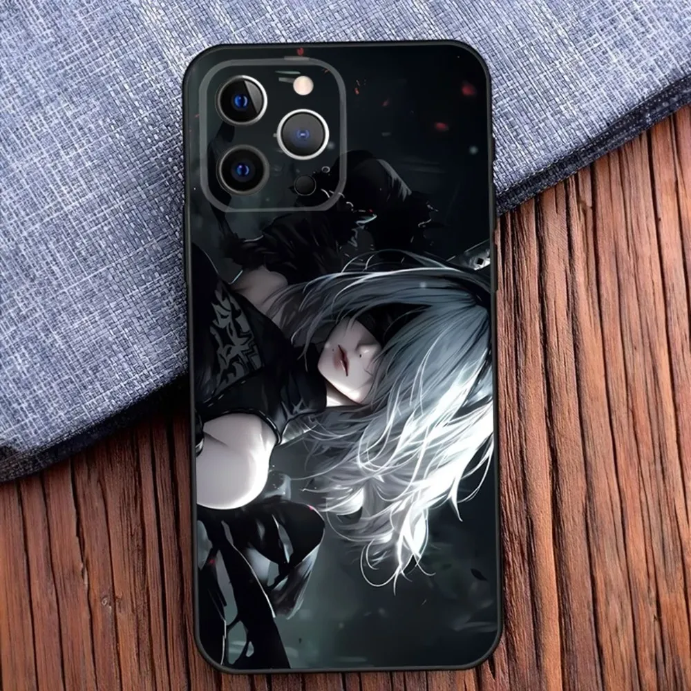 N-NieR A-Automata 2B Phone Case For iPhone 16,15,14,13,12,11,Pro,X,XS,Max,XR,Plus,Mini Soft Black Cover