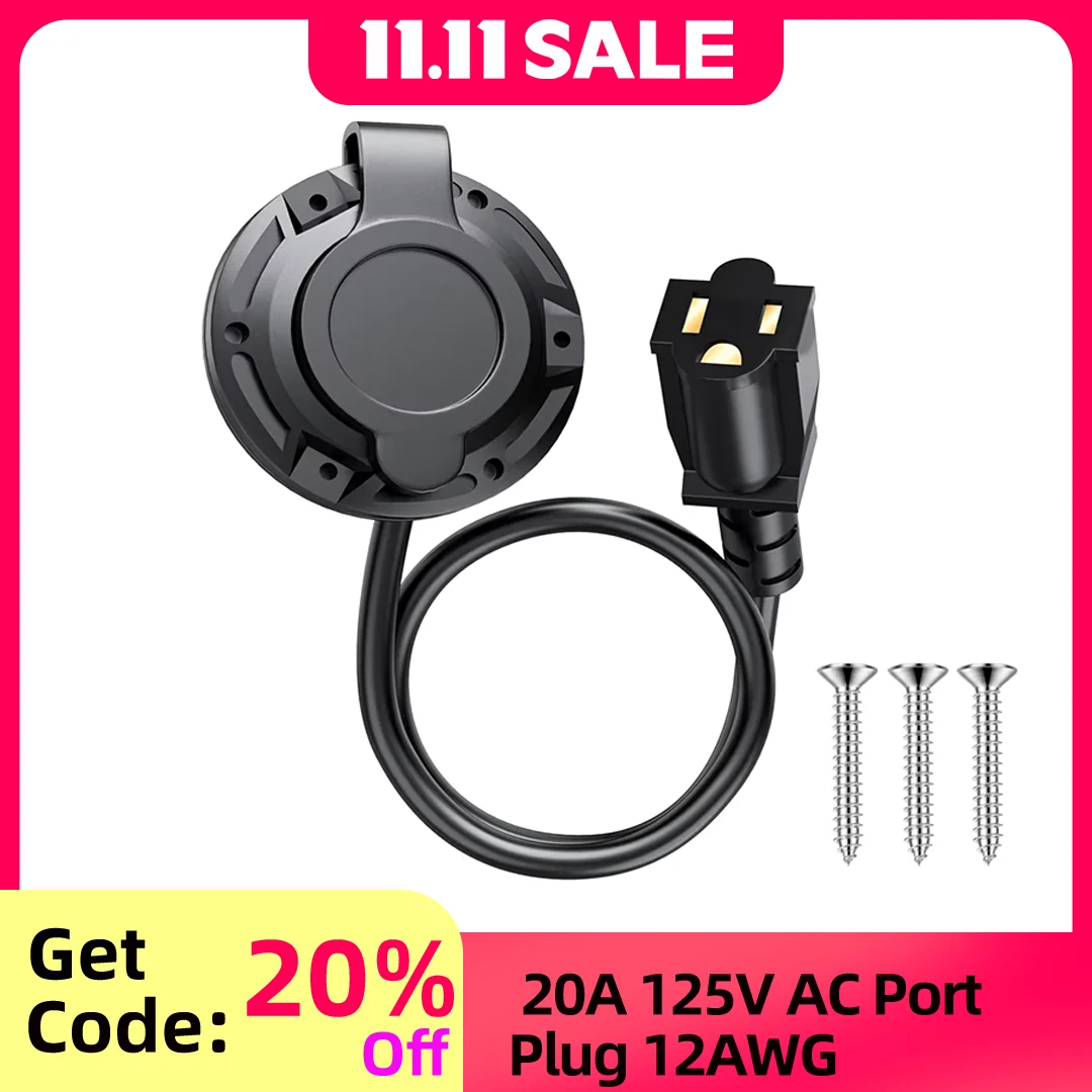 

20A 125V разъем порта переменного тока 12AWG сверхмощная водонепроницаемая розетка для автофургона с удлинителем 16 дюймов встроенная розетка