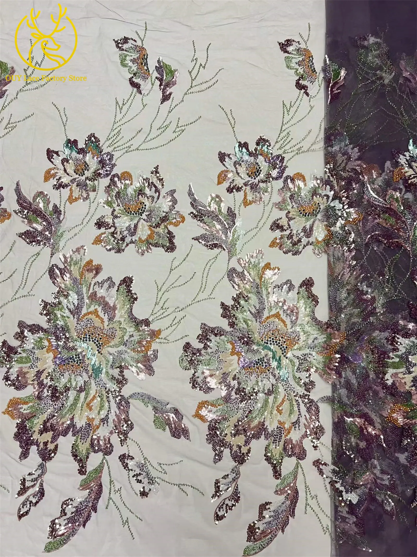 Neuer Stil Luxuriöser Afrikanischer Perlen-Spitzenstoff mit Großen Blumen 2026 Hochwertiger Nigerianischer Pailletten-Spitzenstoff für Brautkleider – Detail 6