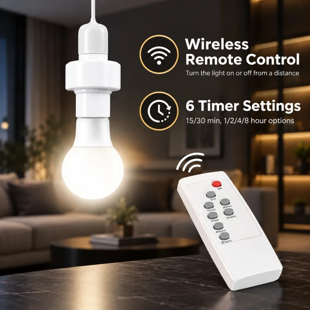 E27 Infrared Smart Lamp Holder AC85‑265V Wireless Remote Timer Control Socket Multi‑Light Switch for Bedroom Baby Room Home