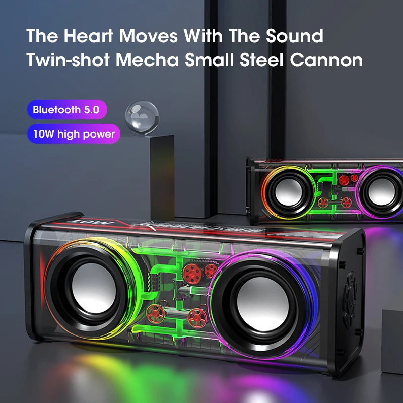 V8 TWS Bluetooth 5.0 Portable Dual Tone Transparent Speaker RGB Light Wireless Subwoofer for Sports Audio view 3