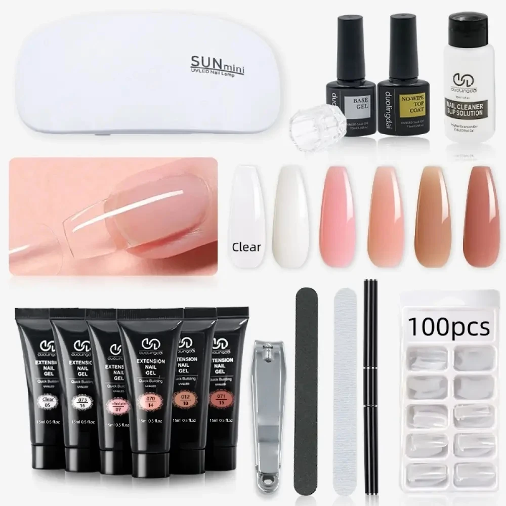 Poly Extension Gel Kit 6 Colors All Seasons Collection Nail Lamp Slip Solution Base Top Coat Nail Extension Building Complete