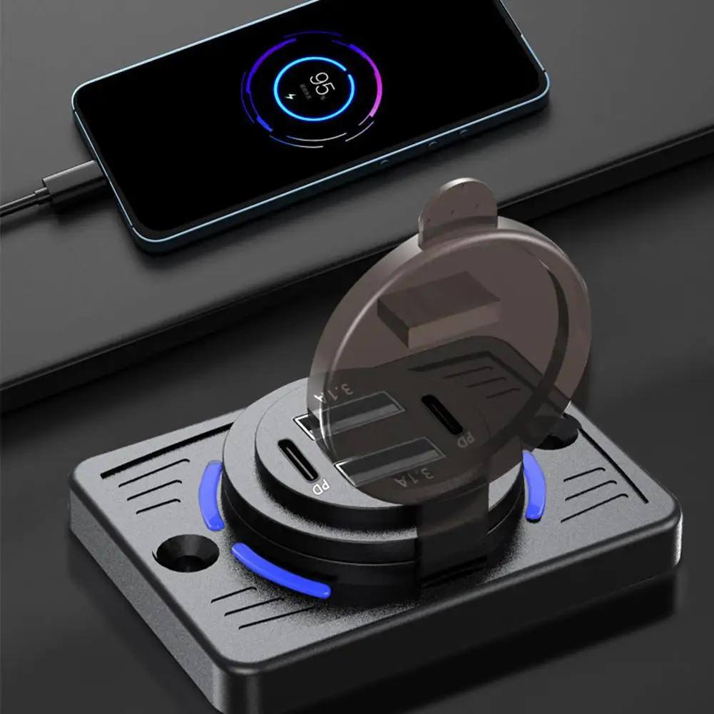 12V-24V Dual USB QC3.0 PD Car Charger Socket Quick Charge with Sliding Cap Outlet Panel Adapter for Truck Camper RV ﻿