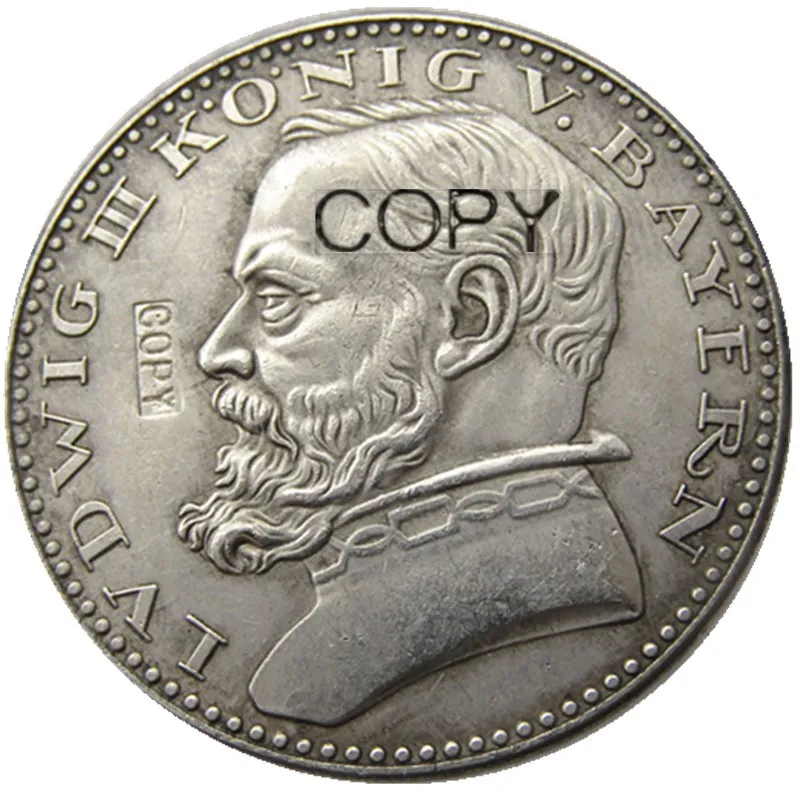 GERMAN 1913 CU Pattern 5 Mark German ST Bavaria Ludwig III 100% Copper/Silver Plated Copy Coin