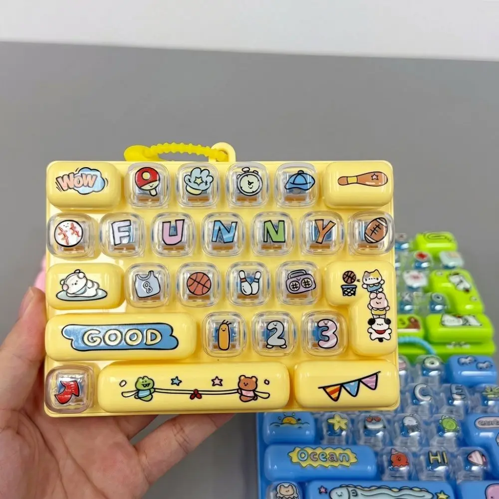 Cartoon 26 Key Keyboard Keychain Clear Key Sounds Plastic Fingertip Button Key Ring Animal Patterns Clickable Keys
