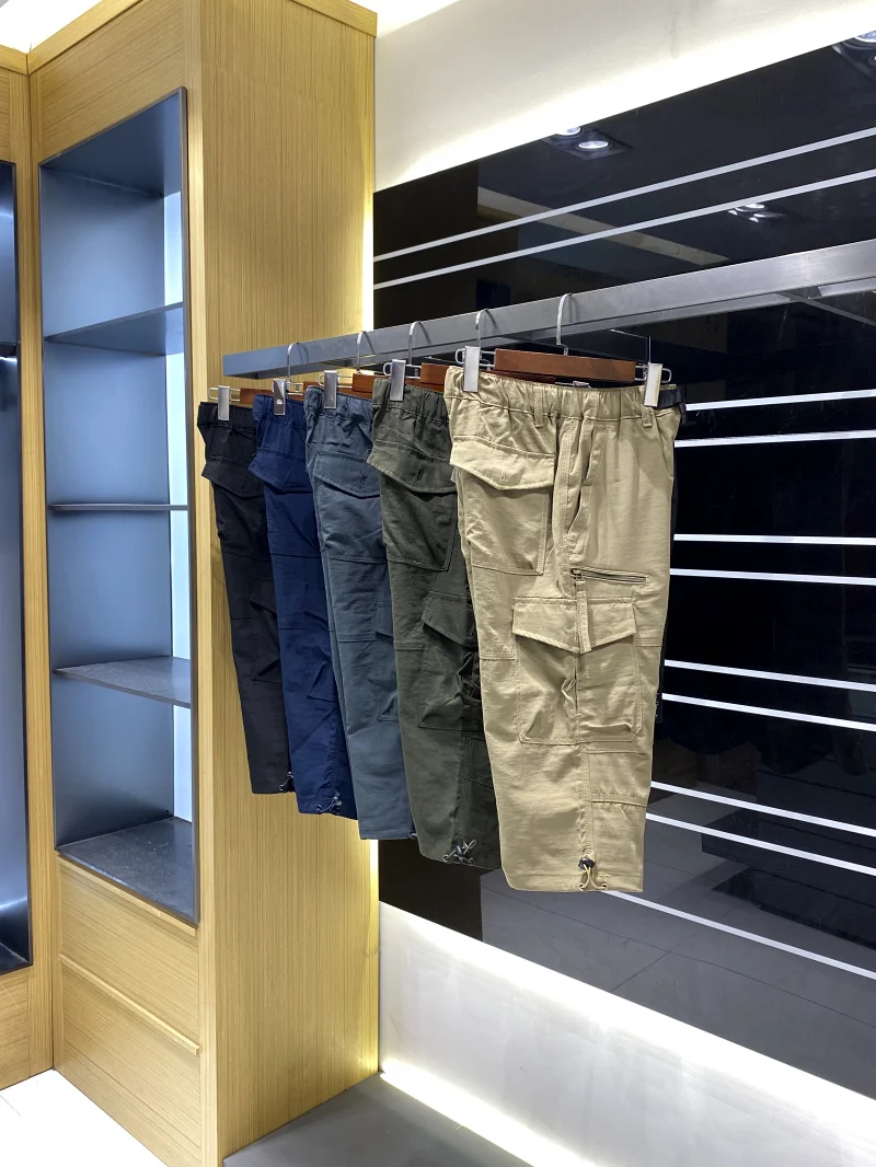 Outdoor Workwear Style Casual Men's 3D Tailored Seven-Foot Pants Summer Polyester Fiber Straight Leg Trousers Fashionable Urban