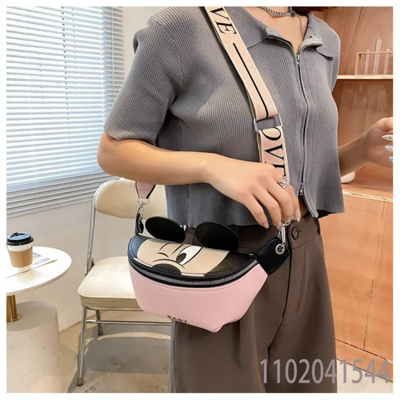 Disney Mickey Mouse Chest Bag Crossbody Bag for Women Girl Female Cartoon Student Pink Luxury Designer Purse