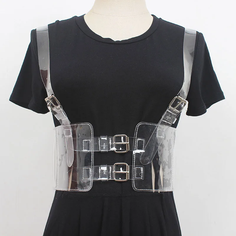 Retro Punk Strap Cummerbunds Sexy Women PVC Belt Decorative Shirt Dress PU Leather Smooth Buckle Vest Harness Waistband Women