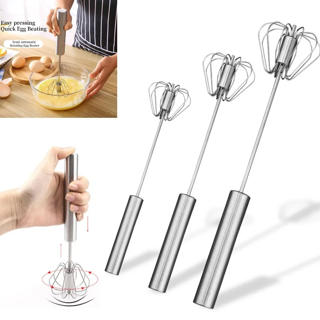 LiTuiLi Semi-automatic Egg Beater Stainless Steel Whisk Manual Press Type Rotary Self Turning Egg Stirrer Kitchen Accessories