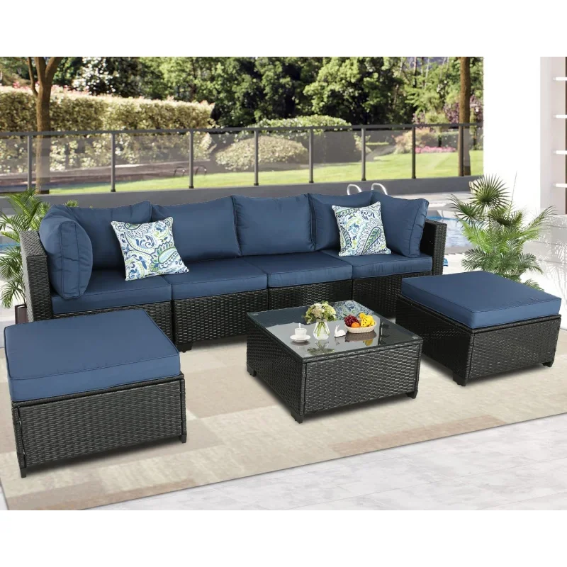 Qhtth 7 piece outdoor patio rattan Wicker conversation set sectional furniture-all weather Garden sofa