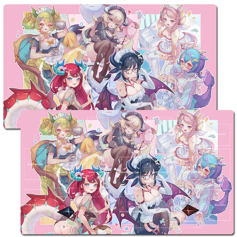 

YuGiOh Dragonmaid Deck TCG CCG Playmat Trading Card Game Mat Table Desk Gaming Play Mat Mouse Pad 60x35cm Free Bag