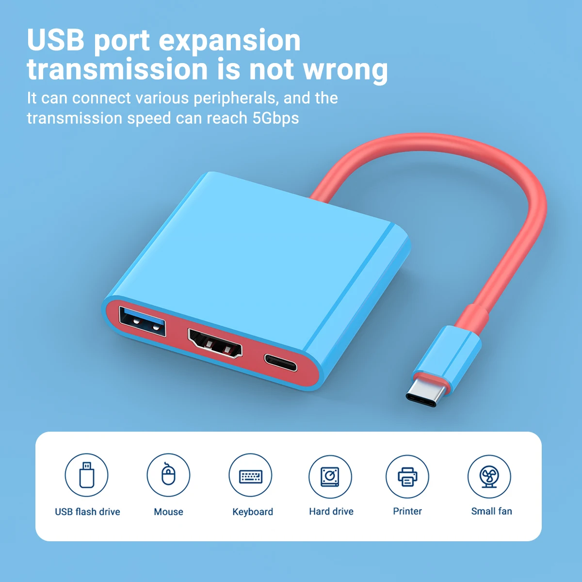 محطة إرساء محمولة 3 في 1 HUB TYPE-C مع HDMI وUSB 3.0 مثالية للسفر والألعاب