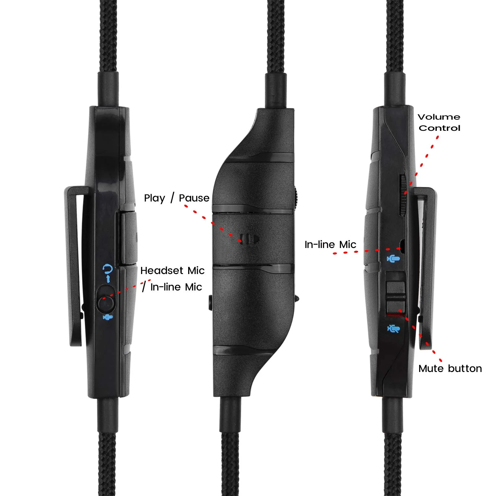 สายเคเบิลทดแทนสำหรับ Logitech G933 G933S G633 G633S G635 DTS G935หูฟังเกม With Inline Mic ปริมาณสวิทช์ควบคุม