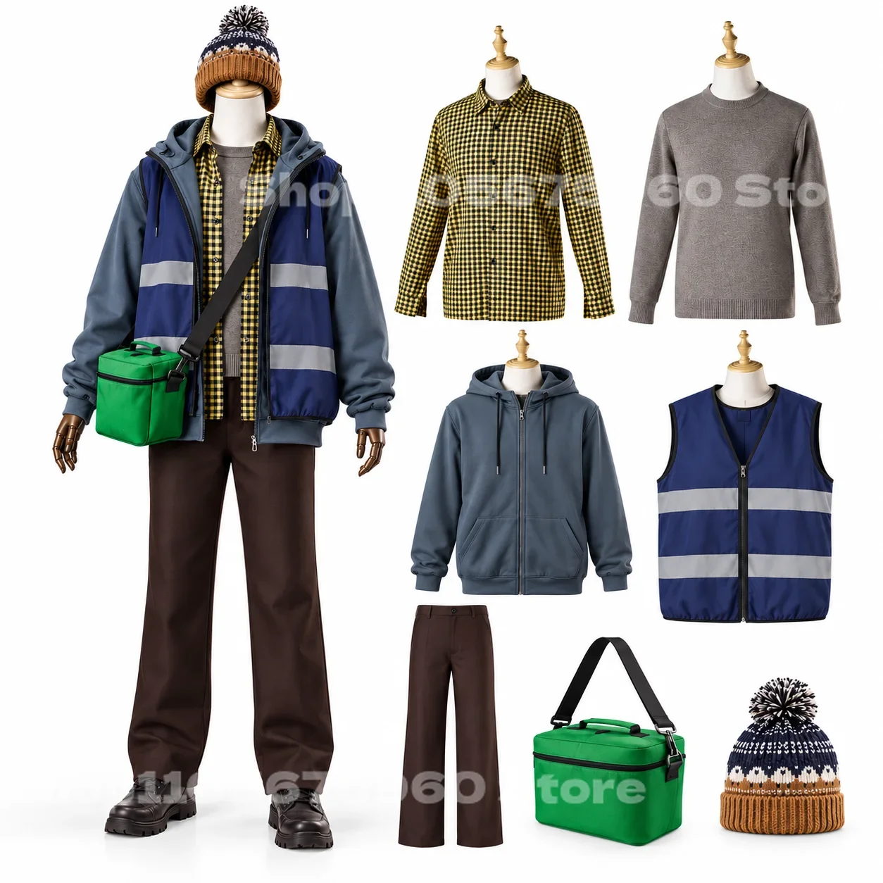 2026 Resident Bryan Cosplay Costume Movie Yellow Plaid Shirt Beanie Hat Vest Outfit Halloween Party Bryan Hodukavich Roleplay 3