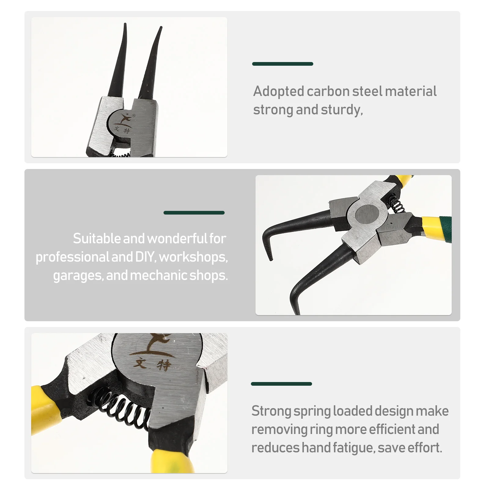 

4Pcs Heavy Duty Snap Ring Pliers Internal External Circlip Spring Loaded Design Straight Bent Jaw for Professional DIY Garage