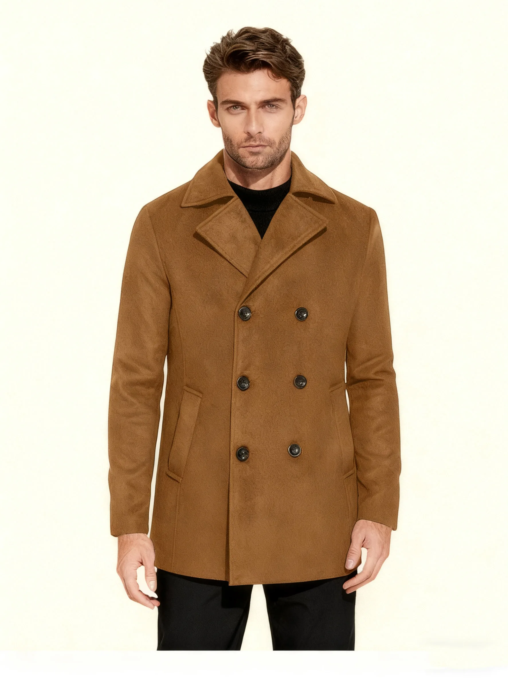 معطف صوفي للرجال للخريف والشتاء بأزرار مزدوجة الصدر بقصة ضيقة وسترة عصرية وسيم لحفلات الزفاف والعريس