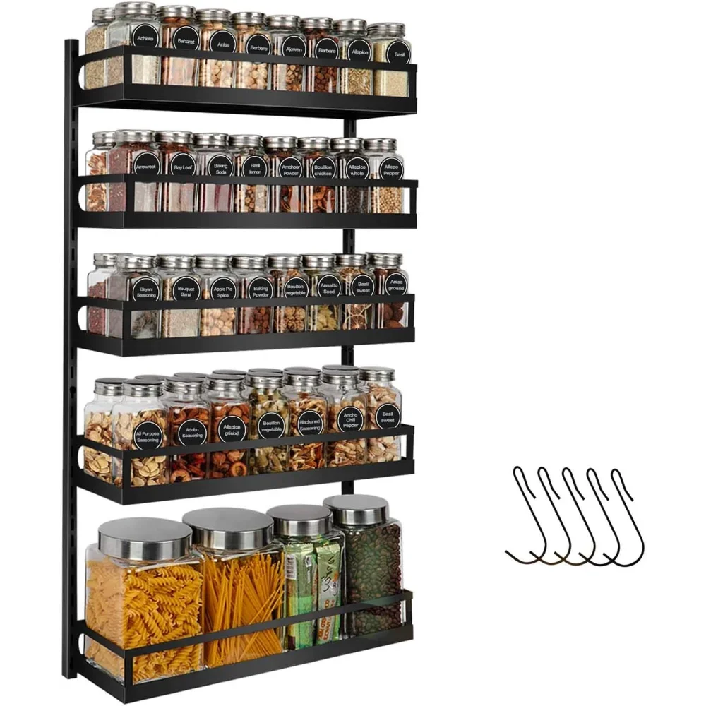 

Wall Mount kitchen Spice Rack Organizer 5 Tier Height-Adjustable Kitchen Pantry Cabinet Door