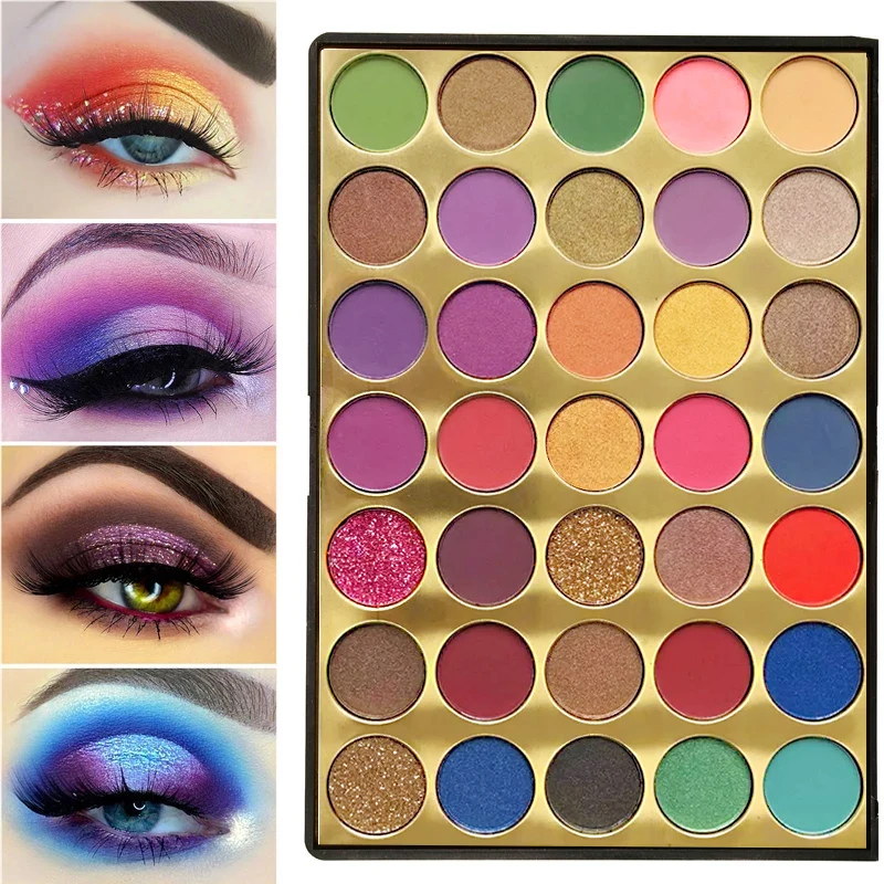 

35 Color Glitter Eyeshadow Palette Shimmer Pearlescent Matte Acrylic Eye Shadows Palette Waterproof Eye Make Up