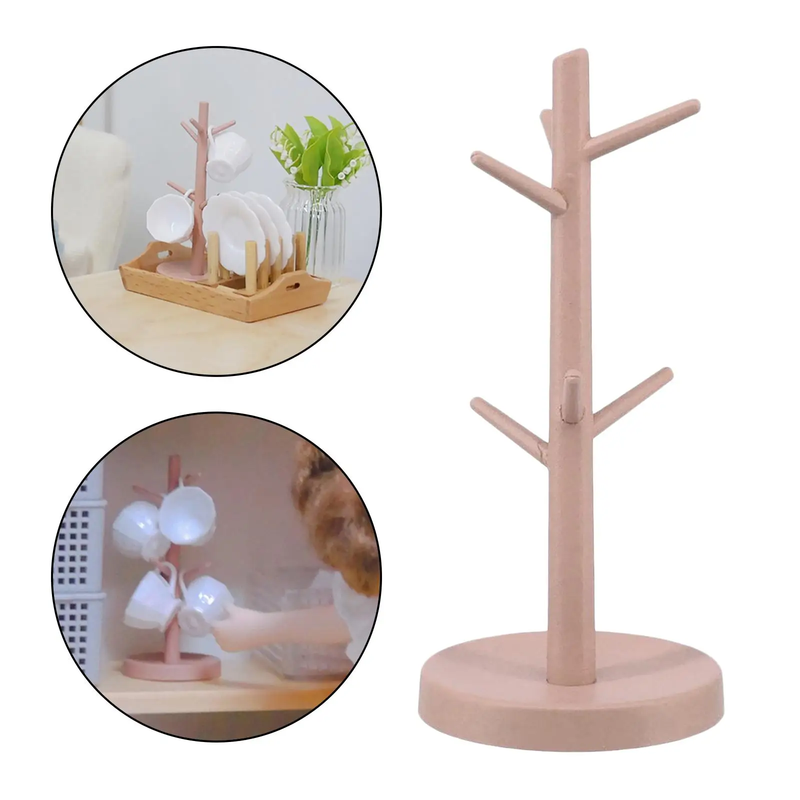 Akcesoria do domku dla lalek Miniaturowy drewniany stojak na kubki w skali 1:12, akcesoria i naczynia do domku dla lalek