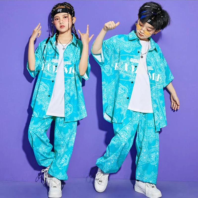 Kids Concert Hip Hop Clothing Geometry Print Shirt Top Tshirt Street Wear Sweat Pants For Girls Boys Jazz Dance Costume Clothes