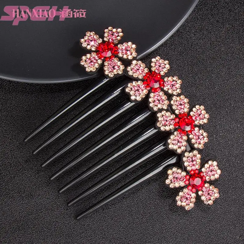 Hair insert comb hair accessories rhinestone flowers drill comb card simple versatile out headdress hairpin 7 teeth non-slip