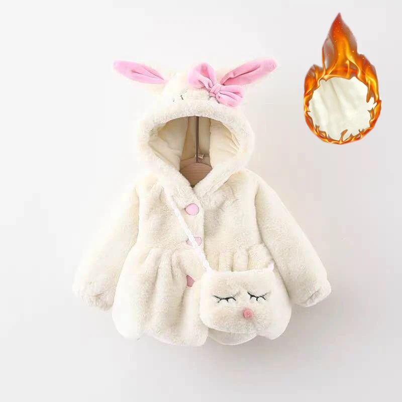 6 9 12 18 24 Months Winter Thicken Plush Baby Jacket Cute Rabbit Ears Keep Warm Christmas Princess Girls Coat New Kids Clothes