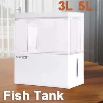 Mini Fish Tank 3L Desk Fish Tank 5L Water Plastic Fish Tank Botton Filter With Water Pump…