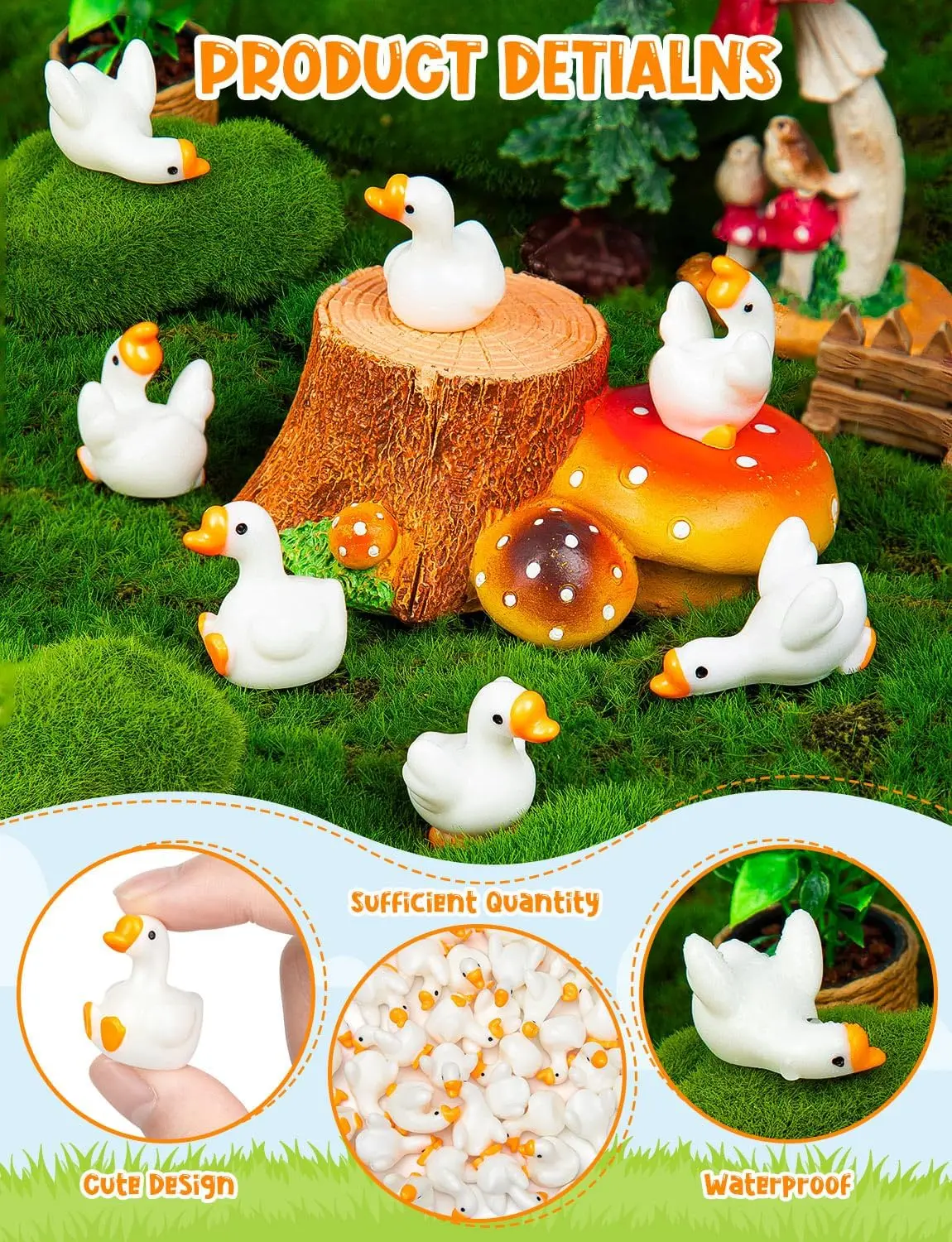 12 Stück Mini-Gänsefiguren aus Kunstharz, kleine Tierstatuen für Schreibtisch, Garten, Rasen, Hof, Mikrolandschaft, Aquarium, Topfpflanzen & D – Detail 5