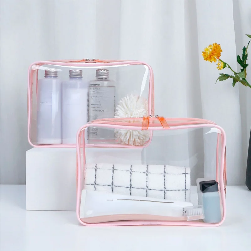 Borsa cosmetica da donna trasparente rosa borsa da viaggio impermeabile portatile per il trucco Organizer da bagno borsa da toilette trasparente per