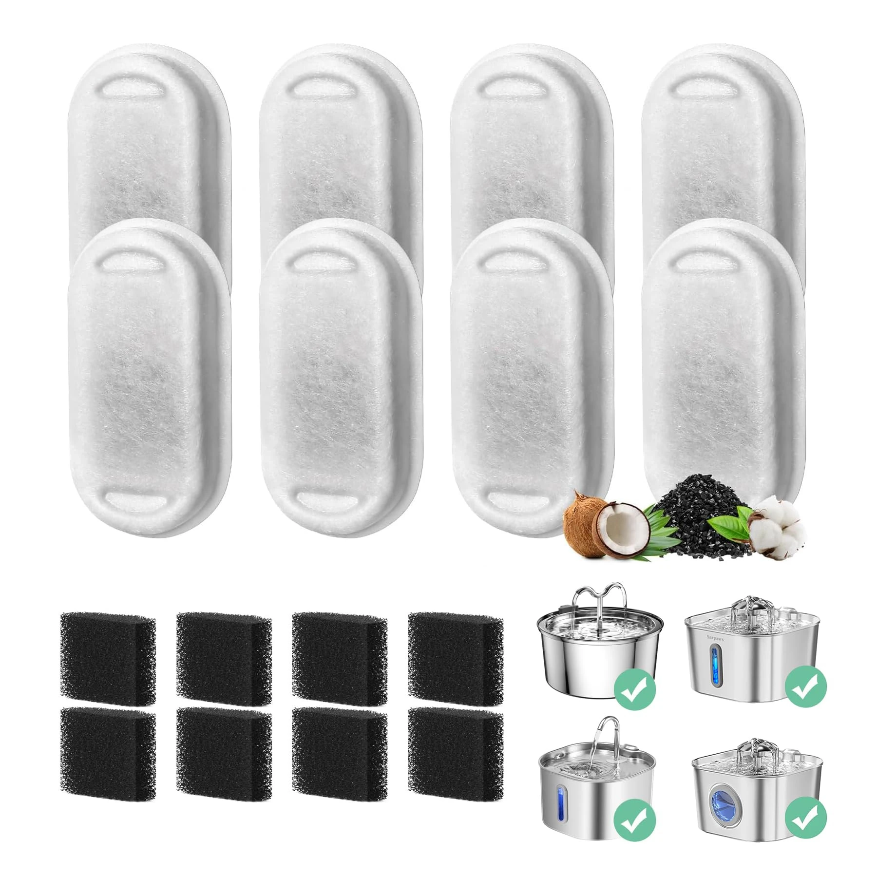 Pet Water Fountain Stainless Steel - 8 adet Kedi Su Sebili Filtresi