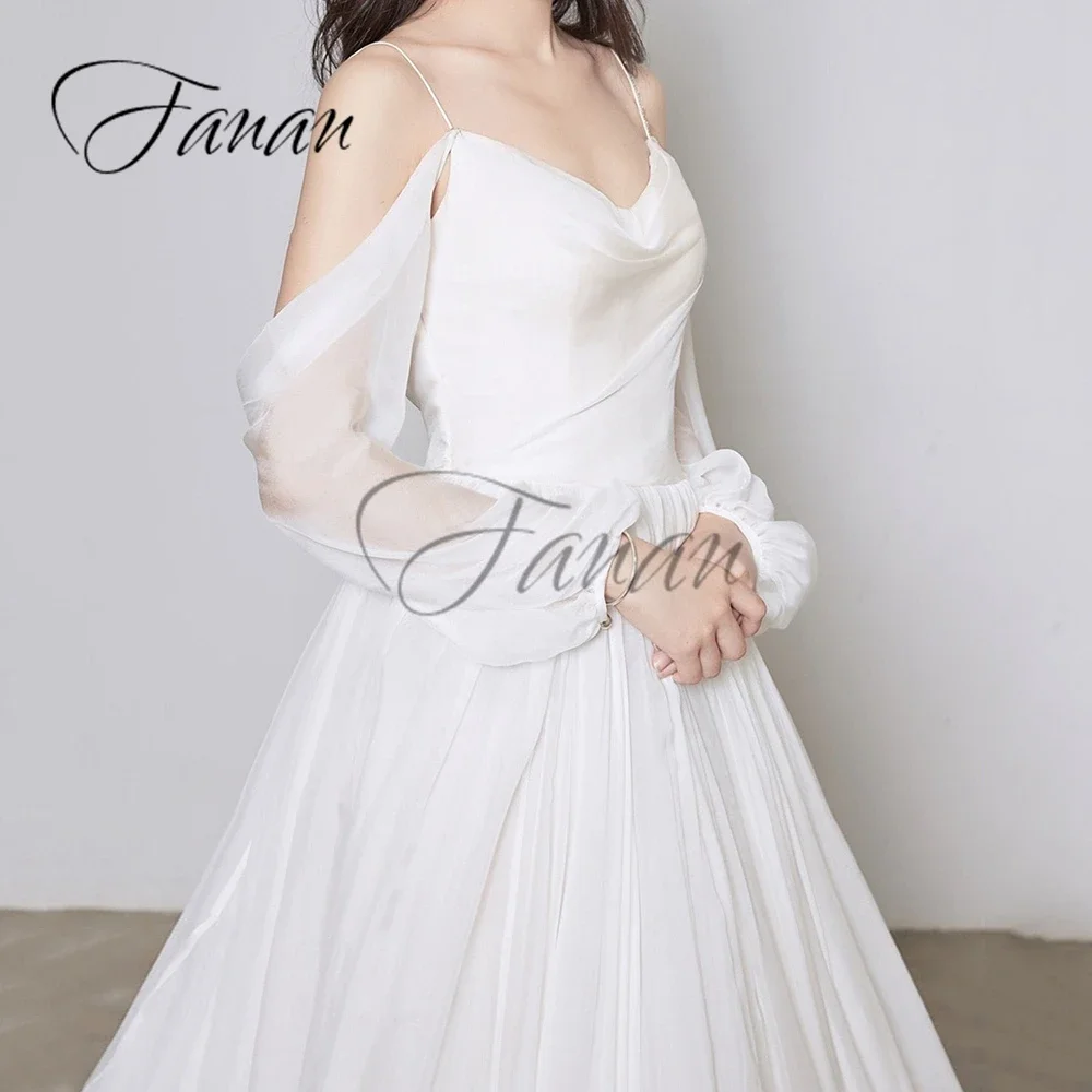 Customized Simple V-Neck See-Through Wedding Dresses Backless A-Line Chiffon Sweep Train Bridal Gown robe de mariée vestidos no