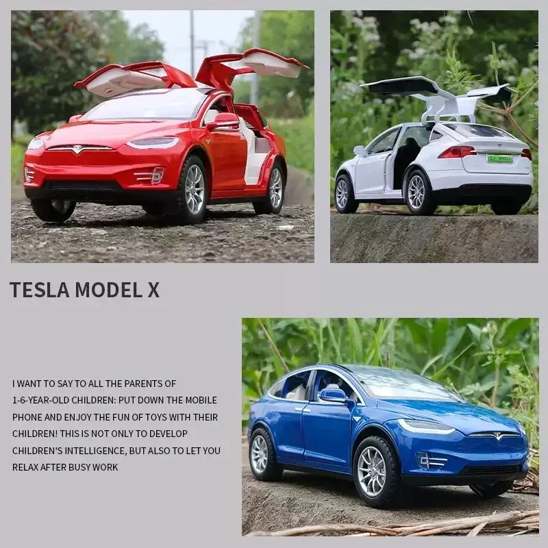 1:24 Tesla Model X SUV Alloy Car Model Diecast Metal Vehicles Car Model Simulation Collection Sound and Light Childrens Toy Gift