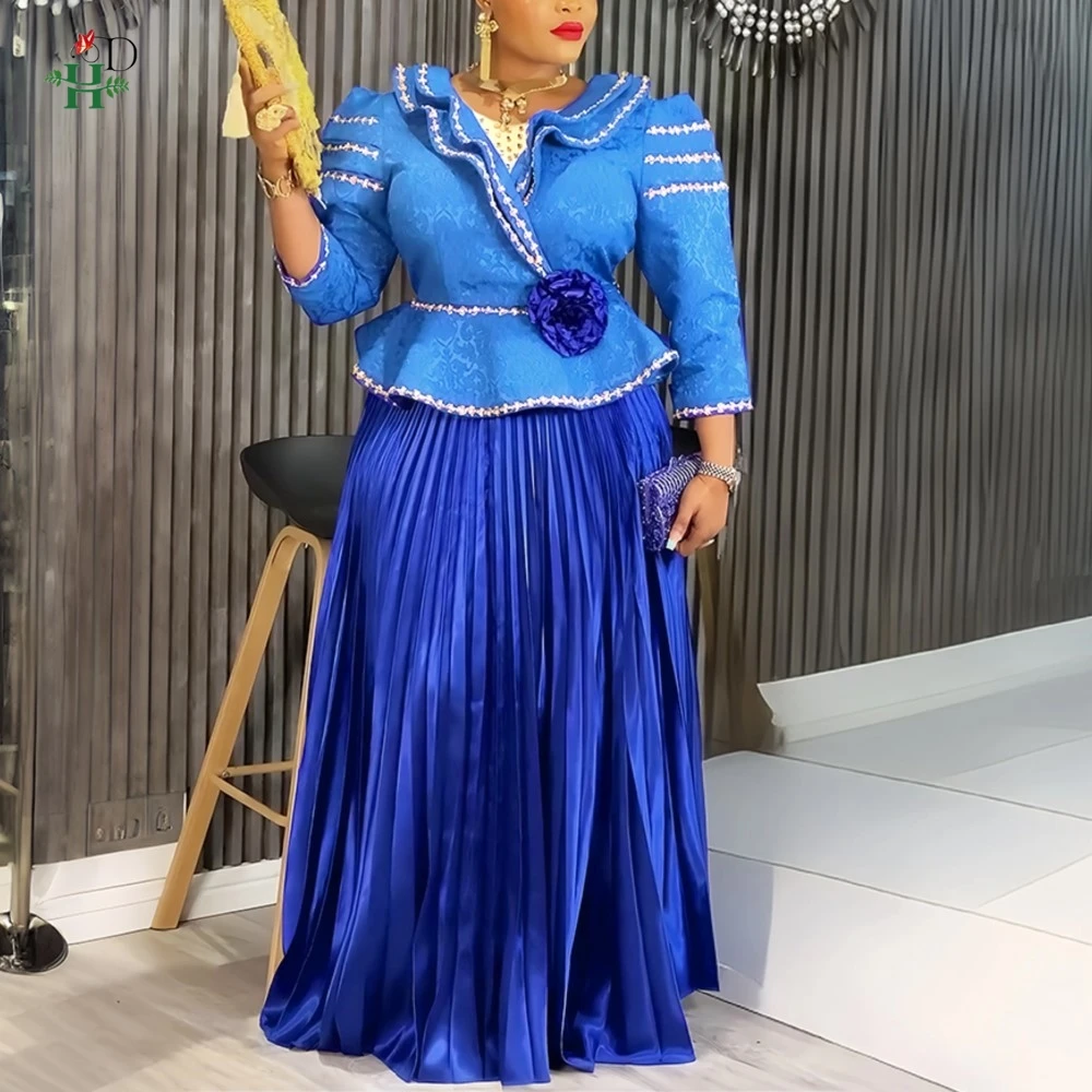 

Африканские платья для женщин, большие размеры 2025, 2 предмета, модное Дашики, Анкара, вечернее свадебное вечернее платье, элегантное плиссированное платье макси в Турции