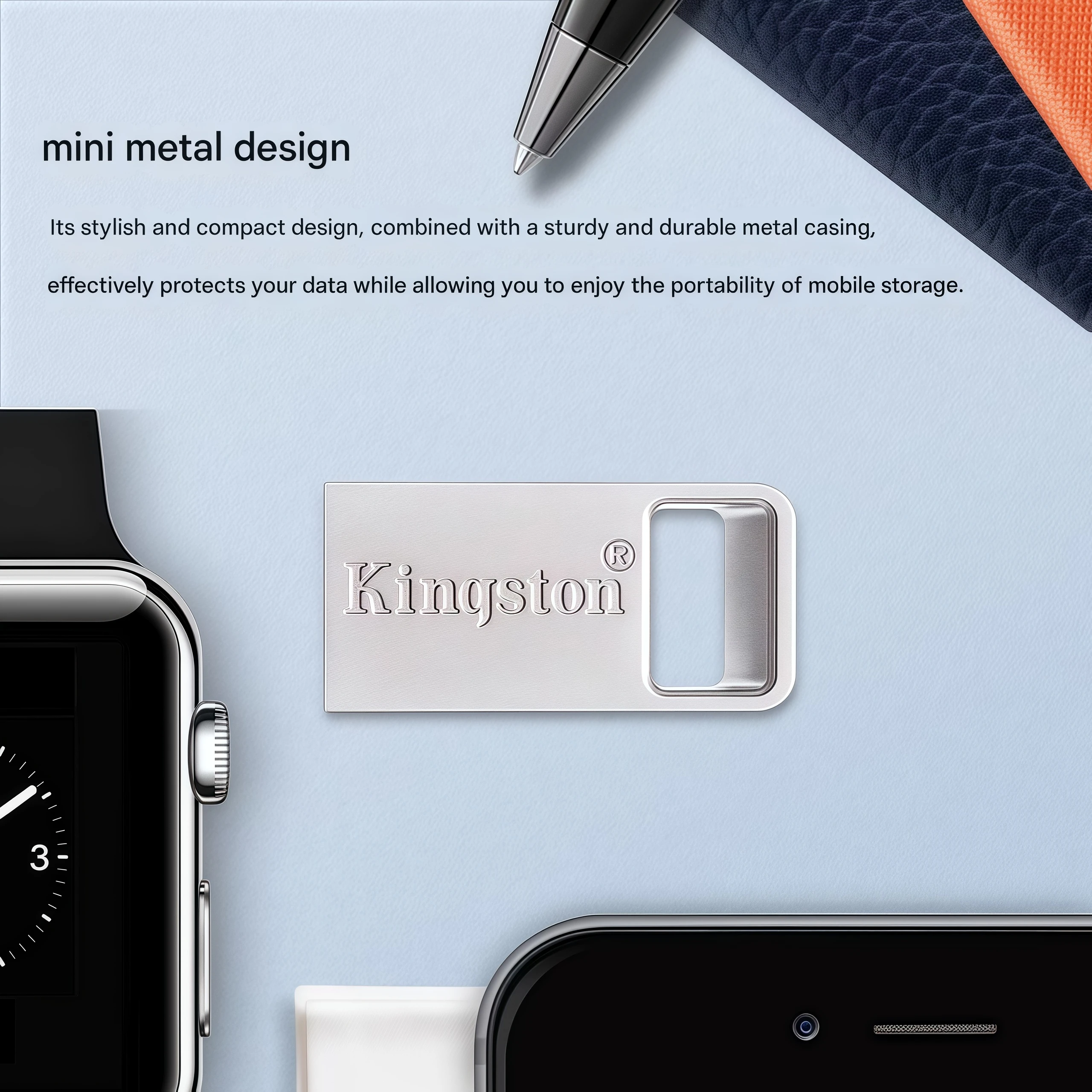 محرك فلاش Kingston USB 3.2 Gen1 DTMC3G2 محرك فلاش سيارة صغير معدني فضي، سعة عالية، سرعة القراءة ​ ​ 200 برميل/ثانية