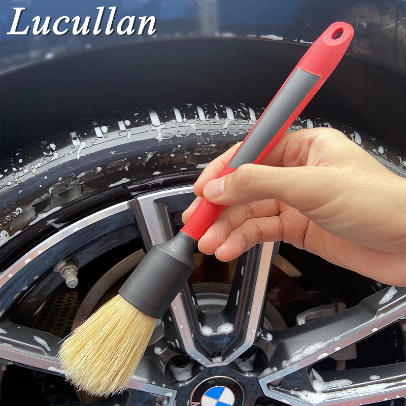 Lucullan 20% Denser Orginal Bristle Interior Cleaning Tools 28CM Red All Rubber Handle Car Detailing Brushes