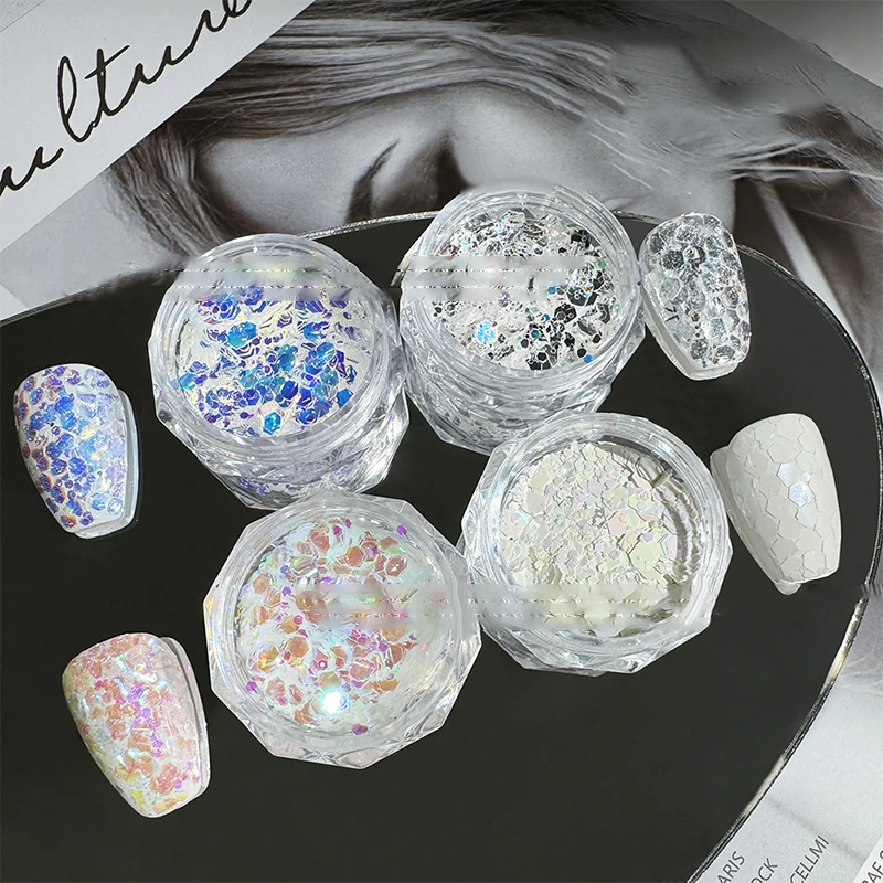 Iridescent Ice Aurora Film Nail Art Glitter Christmas Sequins Holographic Spangles Flakes Nail Art Powder Gel Polish Decoration