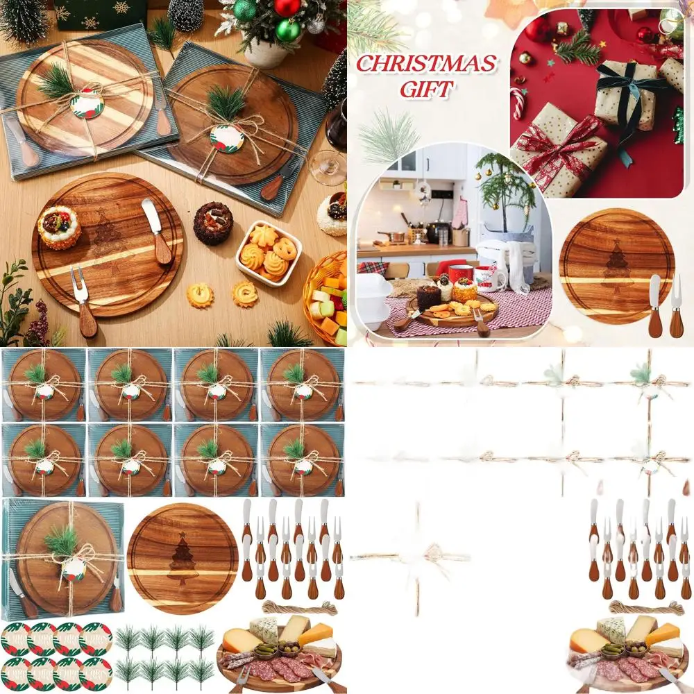 

9.84 Engraved Acacia Wood Cheese Board Set with Knife & Fork for Festive Gatherings and Gifts