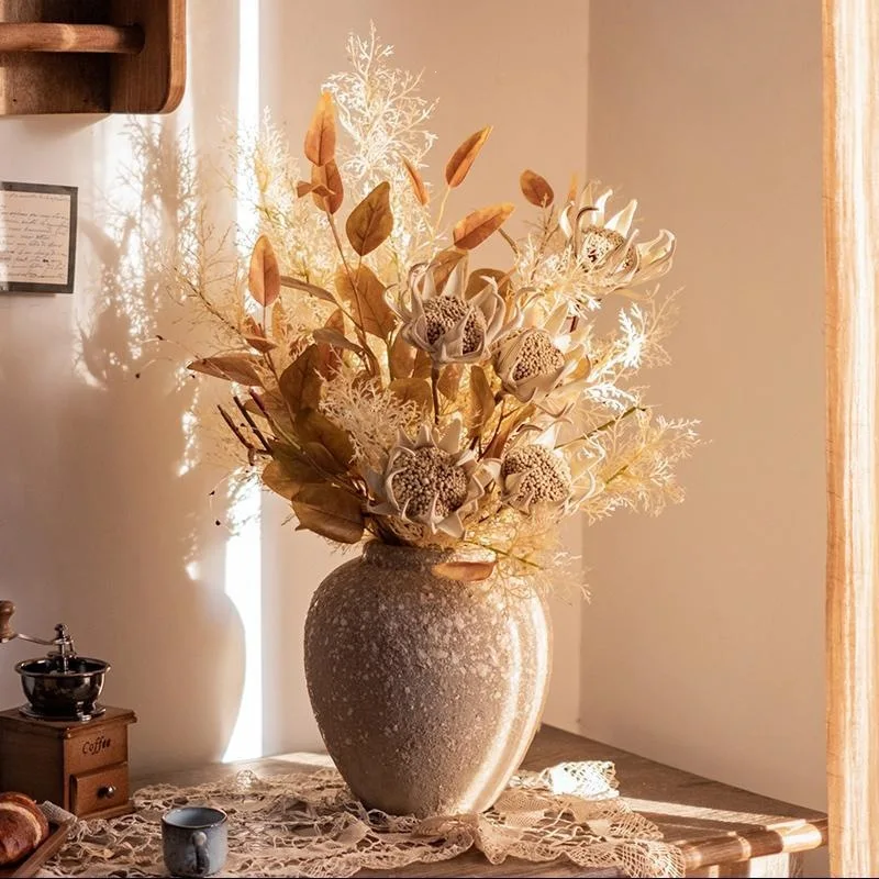 Light luxury high-end simulated dried bouquet Mori hand bouquet living room dining table soft decoration Qiusawa flower art